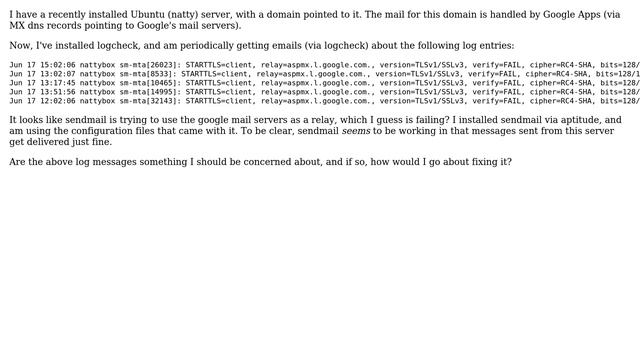 DevOps & SysAdmins: Sendmail on Ubuntu trying to use Google Apps servers as a relay, by default? смотреть онлайн