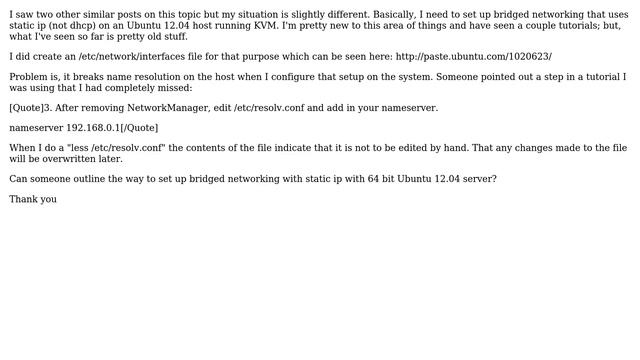 Bridged Networking with 64 bit Ubuntu 12.04 server as host to a KVM virtualized setup смотреть онлайн