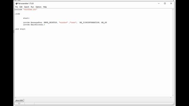 Создание MessageBox в FASM (средствами WinAPI) смотреть онлайн