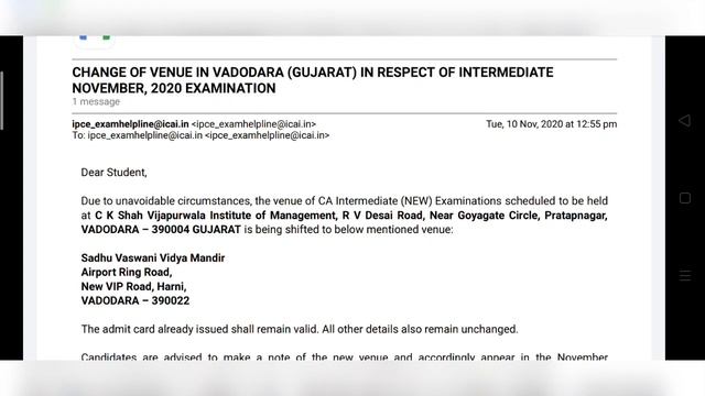 Shocking Venue change Update Nov 20 Exam | ICAI CHANGE EXAM CENTER | Please check your Mail смотреть онлайн