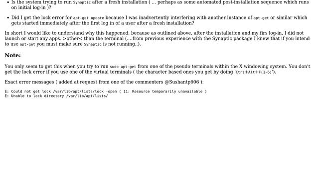 Ubuntu: `sudo Apt-get Update` Lock Error On A Fresh 12.04 Install ( Different Angle )