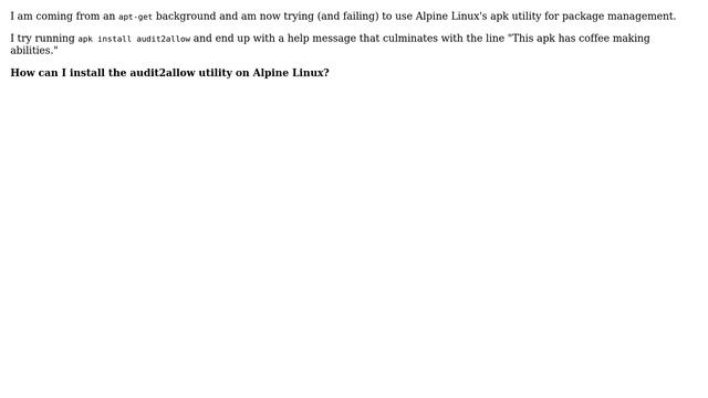 Unix & Linux: How to install audit2allow on Alpine Linux 3.5? смотреть онлайн