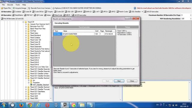 Read GS1 DataBar Stacked With ByteScout BarCode Reader SDK