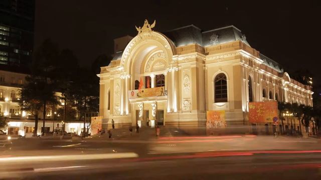 T L Ws Ld Traffic Going By Saigon Opera House At Night Ho Chi Minh Vietnam Ri