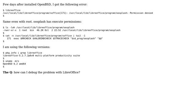 Unix & Linux: LibreOffice: soffice/oosplash start permission denied error смотреть онлайн