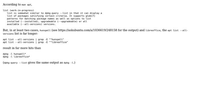 Ubuntu: Why does "apt list --all-versions" show more packages than "dpkg -l"? смотреть онлайн