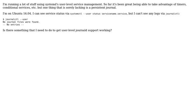 Unix & Linux: journald for systemd user services смотреть онлайн