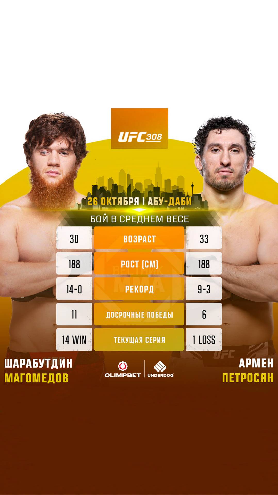 Битва взглядов Шары Буллета и Армена Петросяна перед #UFC308 смотреть онлайн