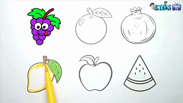 Learn Fruits, Painting and Colouring for Kids & Toddlers #grape #orange #mango #apple #watermelon смотреть онлайн