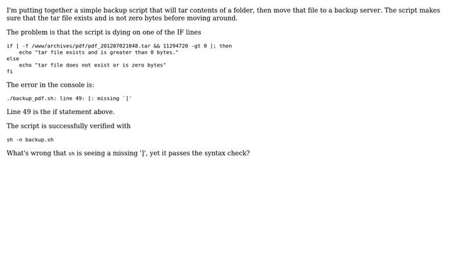 Unix & Linux: shell backup script, missing `]` смотреть онлайн