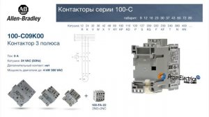 100-C09K00 Контактор 3 пол. 9А 24VAC (50Hz) Allen-Bradley, 100-C09K00M - уп. 20 шт.