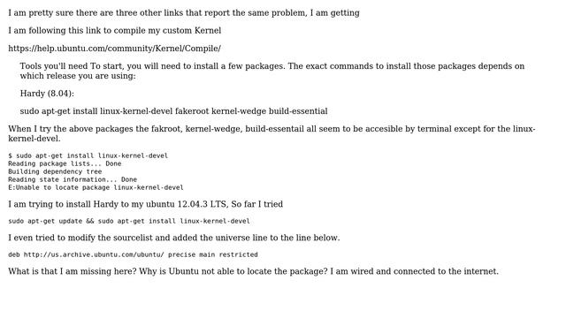 Ubuntu: Unable to locate package linux-kernel-devel смотреть онлайн