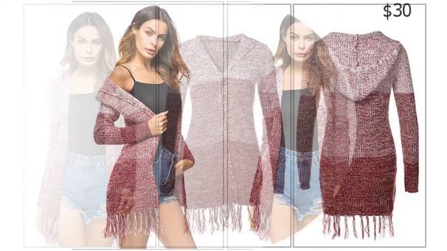 Одежда с AliExpress. Трикотажный длинный свитер кардиган с капюшоном. смотреть онлайн