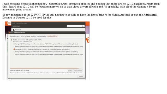 Ubuntu: Is 12.10 in Sync with Nvidia packages in PPA X-Swat смотреть онлайн