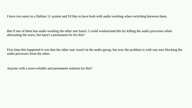 Unix: When switching users in Debian 11 audio is blocked by one of them смотреть онлайн