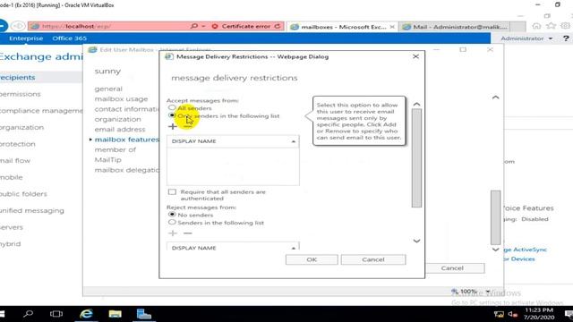 How to Configure Message Delivery Restriction for User Mailbox in Exchange Server 2016, Video No.23 смотреть онлайн