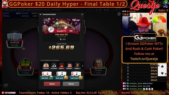 Double $20 Hyper Final Tables in ONE Stream! - Questje's GGPoker MTT Highlights смотреть онлайн