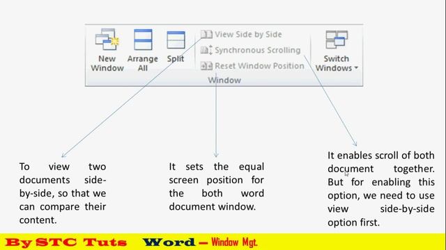 Windows Options new / split window / view side by side / arrange all / scroll synchronous in MS Wor смотреть онлайн