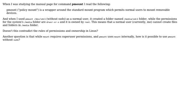Unix & Linux: How does command "pmount" work without "sudo"? смотреть онлайн