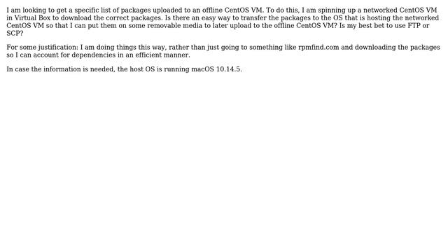 Pulling packages from a CentOS VM in Virtual Box down to a host OS смотреть онлайн