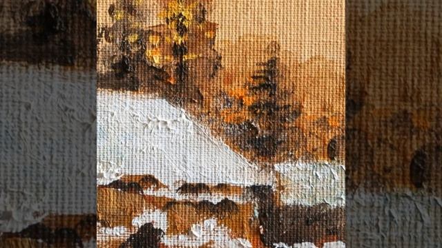 Картина авторская "Зимнее утро, этюд". Художник - Марк Кремер. Холст на картоне / Масло, 20x29 см смотреть онлайн