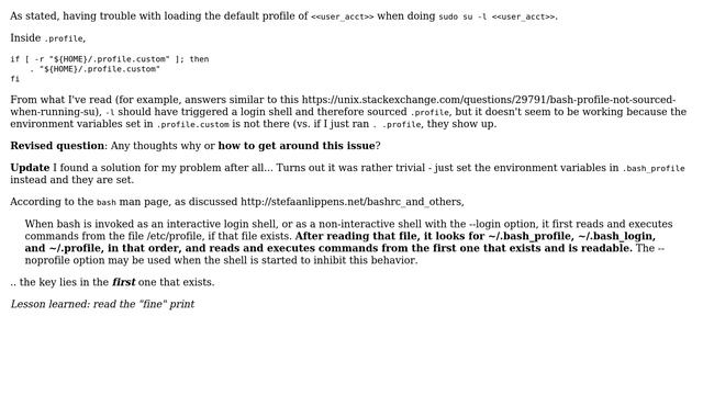 Unix & Linux: Linux (RedHat) `sudo su -l ＜＜user_acct＞＞` does not source profile (2 Solutions!!) смотреть онлайн