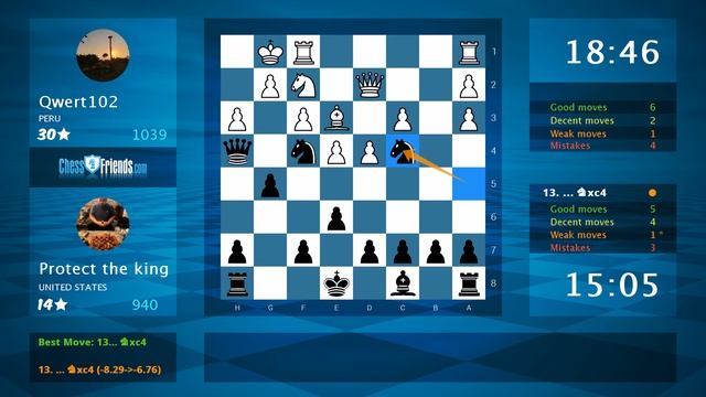 Chess Game Analysis: Qwert102 - Protect the king : 1/2-1/2 (By ChessFriends.com) смотреть онлайн