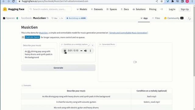 Facebook MusicGen Ai Music Generator Review Demo - 45/1000+ Ai Tools Reviewed - Ai Music Compositio