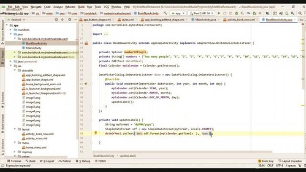 tutorial android restaurant application step by step book now activity and layout 3