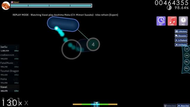 Vaxei | Aoshima Moka (CV: Mimori Suzuko) - kibo refrain [Expert] +HD,HR,DT FC | 95.03% 661pp #7 смотреть онлайн