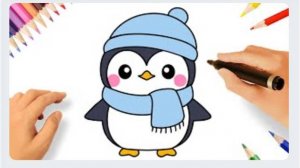 КАК НАРИСОВАТЬ МИЛОГО ПИНГВИНА ЛЕГКО ШАГ ЗА ШАГОМ 🐧❤️