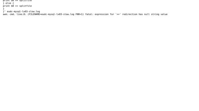 Unix & Linux: Get awk error "redirection has null string value" while splitting file смотреть онлайн
