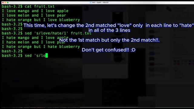 Linux SED | Word substitution by using "/g", "/1, /2" - [1 min demo] смотреть онлайн