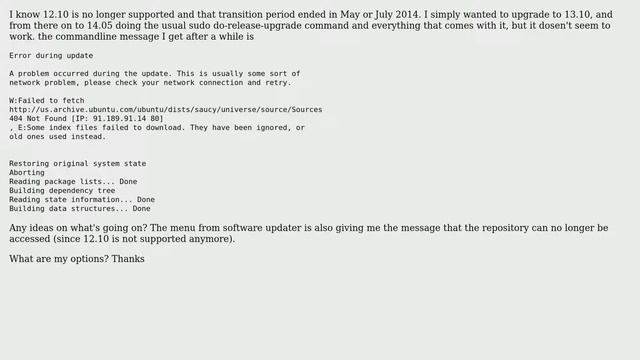 Ubuntu: Unable to upgrade 12.10 to subsequent releases смотреть онлайн