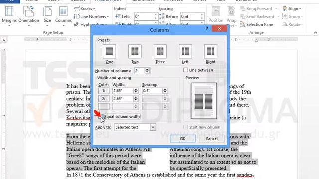 Change width of the first column to 2" and spacing between the columns to 0.6" смотреть онлайн
