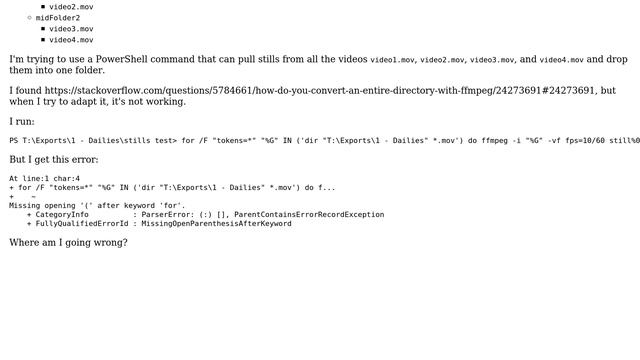 PowerShell command for ffmpeg to process items in a folder recursively смотреть онлайн
