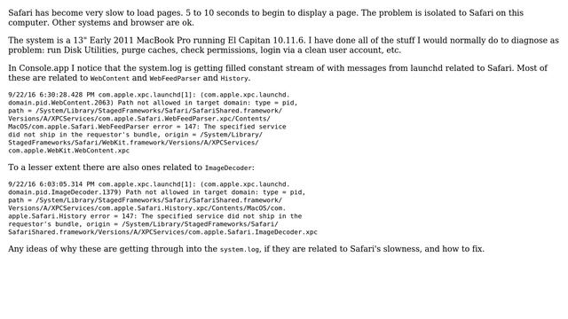 Apple: Safari slow to load, flooding system.log with launchd errors смотреть онлайн