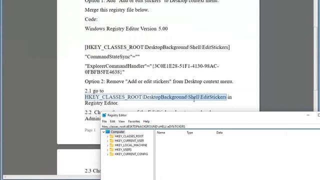 Add/Remove Add or edit stickers Desktop context menu in Windows 11 смотреть онлайн