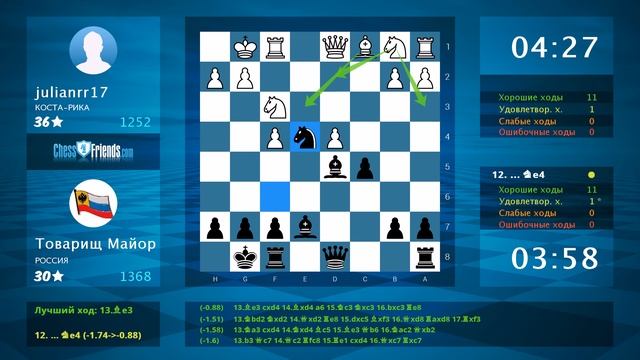 Chess Game Analysis: julianrr17 - Товарищ Майор : 0-1 (By ChessFriends.com) смотреть онлайн