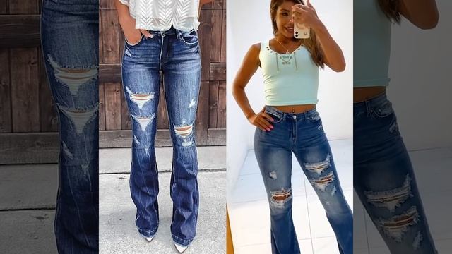 Distressed Zip Fly Raw Hem Flare Leg Jeans смотреть онлайн