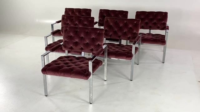 Milo Baughman for Thayer Coggin Mid Century Chrome Tufted Arm Chairs - Set of 6 смотреть онлайн