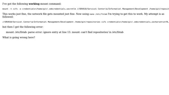 Translate network mount command to fstab смотреть онлайн