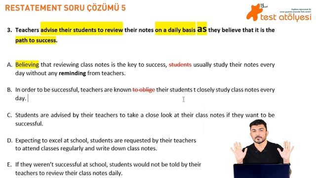Restatement (Language Comprehension) Soru Çözümü 5 - (İTÜ Proficiency, YDS, YDT..) смотреть онлайн
