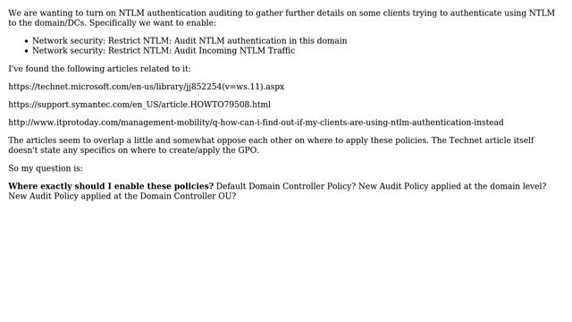 Auditing NTLM authentication on Domain Controllers: which GPO? смотреть онлайн