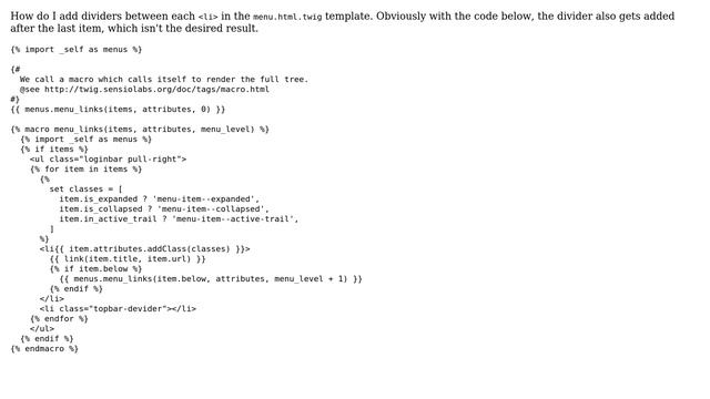 Drupal: Adding dividers between list items in the menu.html.twig template смотреть онлайн