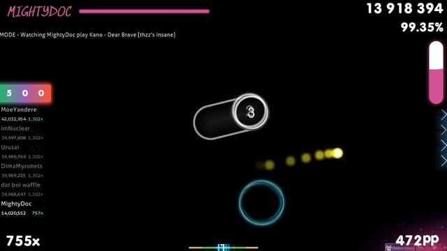 MightyDoc | Kano - Dear Brave [thzz's Insane] +HDDT 99.26% {#1 603pp FC} - osu! смотреть онлайн