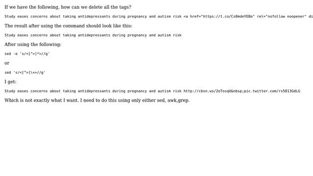 Delete html tags using sed/grep/awk смотреть онлайн