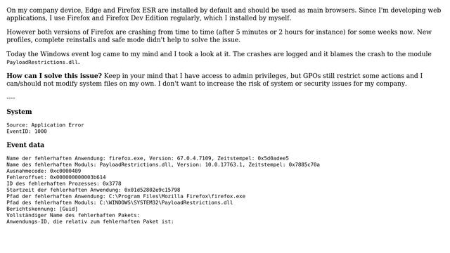 How to prevent Firefox from crashing caused by PayloadRestrictions.dll error on company device? смотреть онлайн