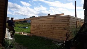 Баня за 200 000 из бруса 150х150, 6х4 м. Как закинуть брус на верхний ряд.