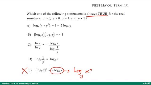 MATH1002, 4.4 (2) ,4.5 (1) Laws of Logarithms, Exponential and Logarithmic Equations. смотреть онлайн